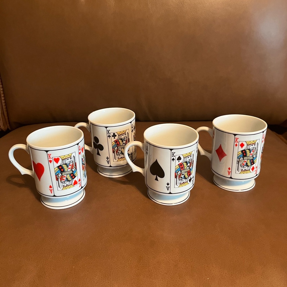 Vintage Porcelain Set of 4 “Royal Flush” Coffee Mug Set